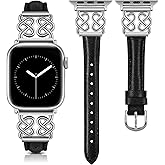 TOYOUTHS Leather Band Compatible with Apple Watch Bands Women 38/40/41/42/44/45/46/49mm Dressy Slim Leather Strap with Designer Heart Knot Buckle for iWatch Series 11 10 9 8 7 6 5 4 SE/Ultra 3 2 1