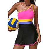 popvil Women One Shoulder One Piece Swimsuit 2026 Tummy Control Swim Dress with Skirt Neon Bathing Suit