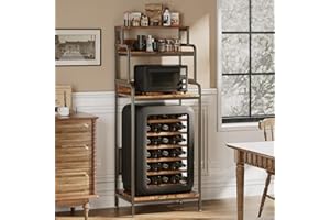 COCOLUCKY 4-Tier Mini Fridge Stand with Storage,Mini Fridge Cabinet with Storage,Microwave Stand,Bakers Rack,Microwave Oven Stand with Storage,Mini Fridge Shelf for Home Office Dorm (Vintage Brown)