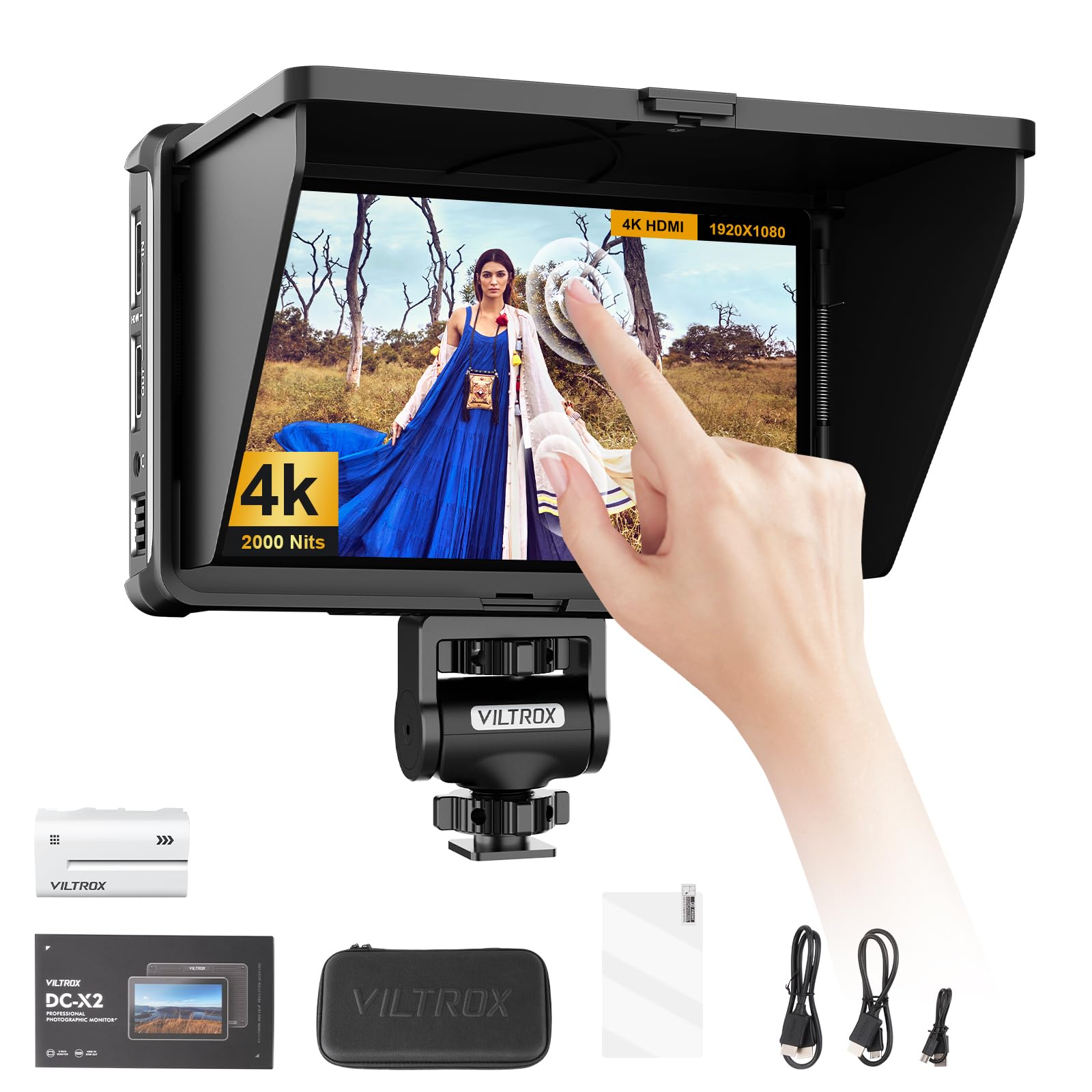 VILTROX DC-X2 6" IPS Camera Field Monitor Touch Screen HDMI DSLR Monitor 4k Camera Monitor with Sunshade Hood for Sony Canon Nikon