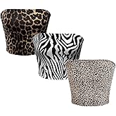 MakeMeChic Women's 3 Pcs Y2k Leopard Print Tube Tops Strapless Cheetah Print Crop Top