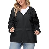 Avoogue Plus Size Raincoat Women Waterproof Rain Jacket Packable Outdoor Hooded Windbreaker