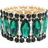 Enrwin Women’s Elegant Wedding Bridal Crystal Double Row Marquise-Shape Leaf Stretch Bangle Bracelet Bride Jewelry for Women