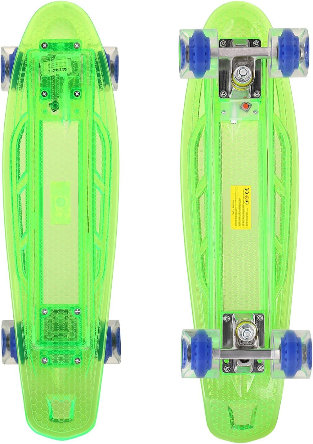 Etuoji Outdoor Mini Crystal Clear Cruiser Skateboard-Shiny Cruiser Board with LED Light Up Deck(US Stock)