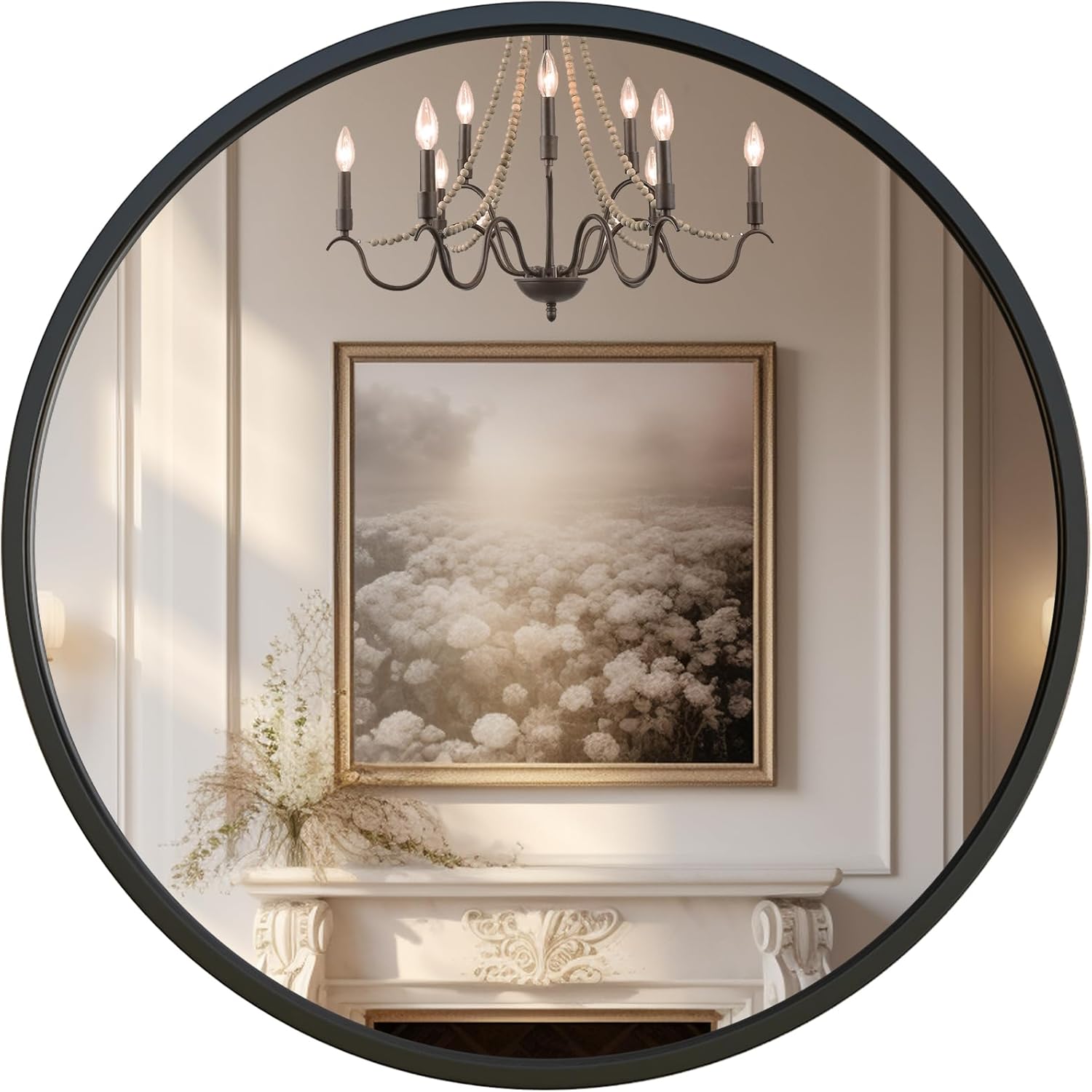Mirrors - G-LEAF Black Round Mirror 24 inch, Circle Mirror for Bathroom, Entryway, Vanity, Living Room, Round Bathroom Mirror for Wall
