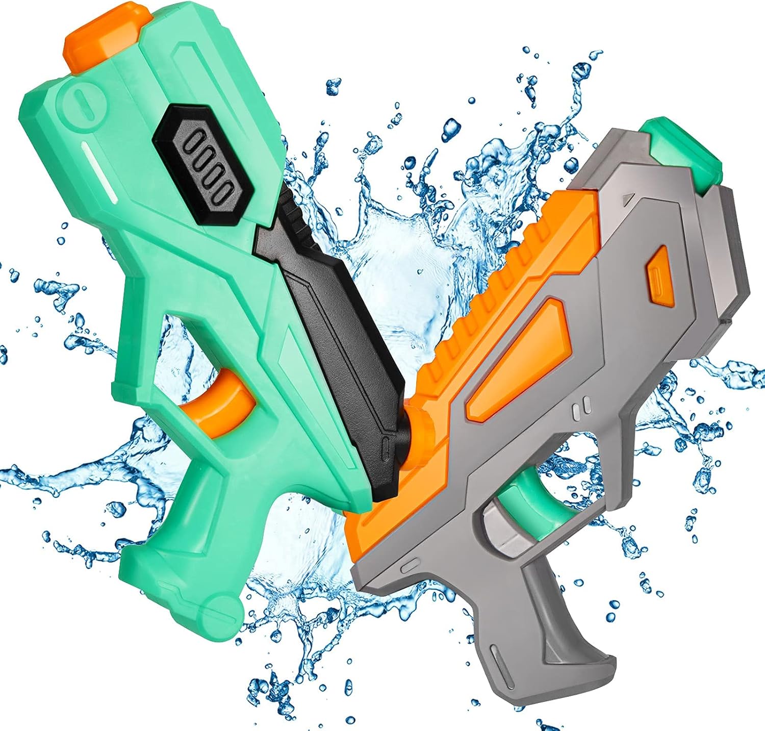 SNAEN 2 Pack of Different Shapes Squirt Water Gun Summer Toy for Swimming Pool Party and Outdoor Activity Easy Operate Beach Water Fighting Blaster with High Capacity Suitable for Ages 3+ (Green/Gray): Toys & Games