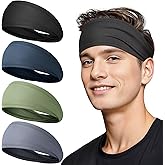 Tumurup Running Headband for Men, Sports Sweat Bands Headbands Men with Non-Slip Quick-Dry - Stretchy Absorbent Head Bands Mens for Cycling, Running, Tennis, Workout, 4 Pack