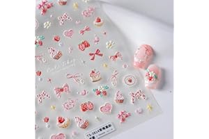 5D Embossed Pink Nail Stickers for Nail Art Cake Strawberry Bow Nail Art Stickers Nail Decals Self Adhesive Cute Nails Design Manicure Supplies Charm for Women NBNTGH Nails Decorations