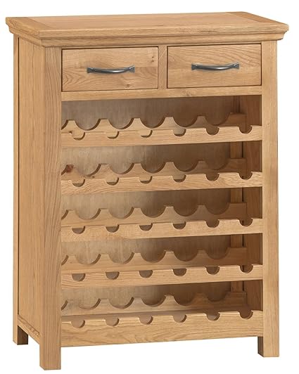 Warwick Oak 2 Drawer Wine Cabinet In Light Oak Finish Holds 30