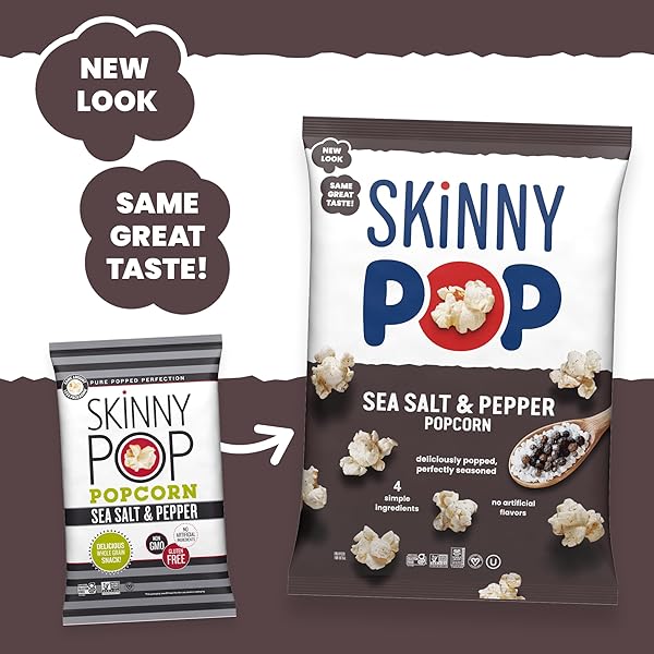 SKINNYPOP POPCORN, SEA SALT & PEPPER, WHOLE GRAIN, DAIRY-FREE SNACK, 4.4OZ BAG