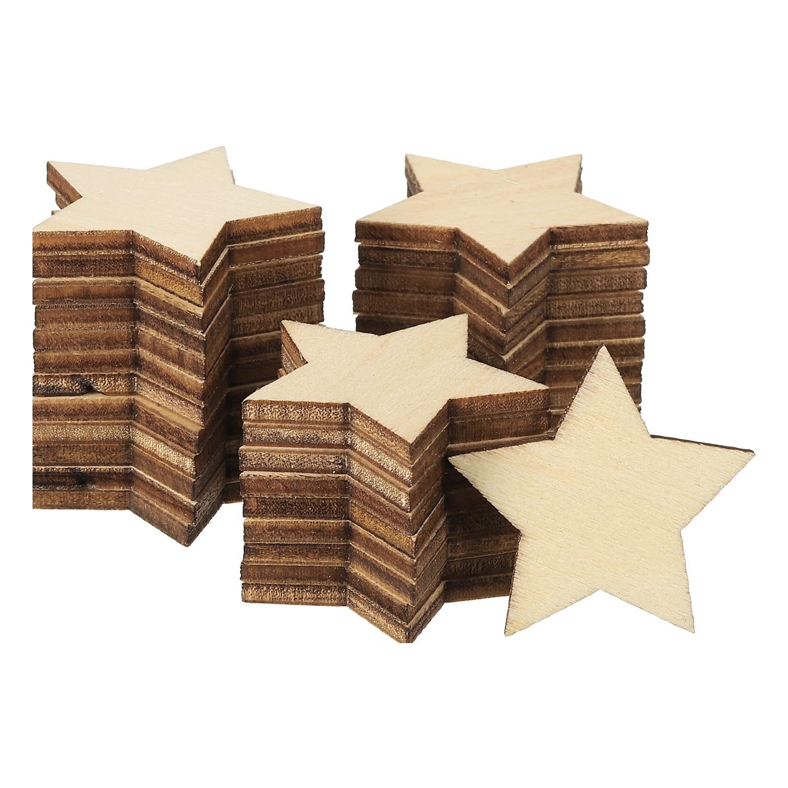 PATIKIL 30mm Wooden Stars, 300 Pack Unfinished Wood Stars Blank Wooden Cutouts Ornaments Natural Wood Pieces for Christmas Party Craft Projects