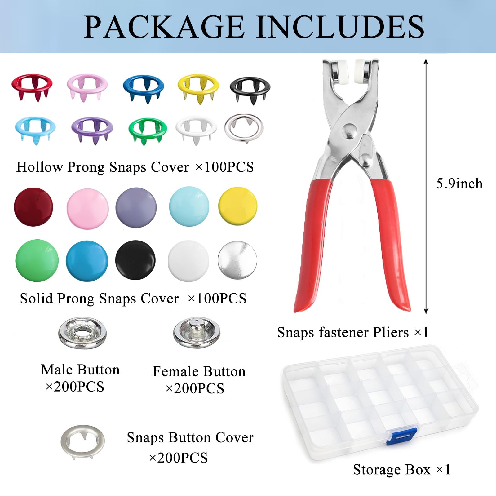 GTAAOY 800PCS Metal Snaps Buttons with Fastener Pliers Press Tool Kit Perfect for DIY Crafts Clothes Hats and Sewing, Snap Button Fasteners Kit for Clothing Sewing(200 Sets,10 Colors,9.5mm)