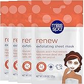 MISS SPA Renew Exfoliating Sheet Mask for Face, Skin Smoothing Face Mask Removes Dirt, Dead Skin and Oil, 4 Pack