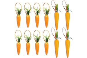 SHEHARUHI 12Pcs Easter Carrot Hanging Ornaments, 2 Sizes Premium Foam Glitter Artificial Carrots, DIY Carrots Crafts, Mini Fake Vegetables for Party Festivals Thanksgiving Harvest Decoration