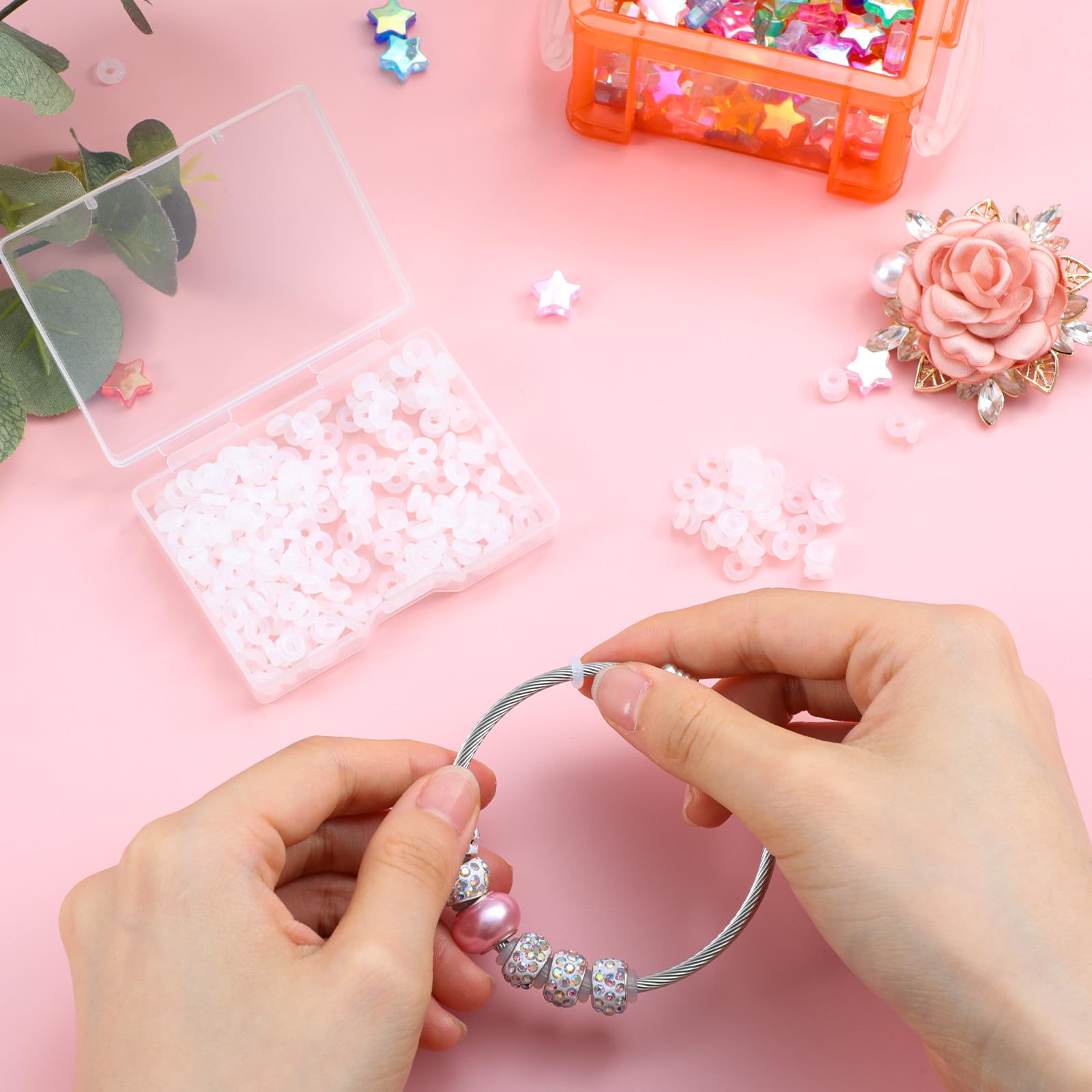 300Pcs O Rings Silicone Spacers, Bead Rubber Stopper for Jewelry Making, Antiskid Locating O Rings Silicone Stopper Spacers, Clear Rubber Spacer Beads Ring for DIY Jewelry Bracelet Necklace Charm