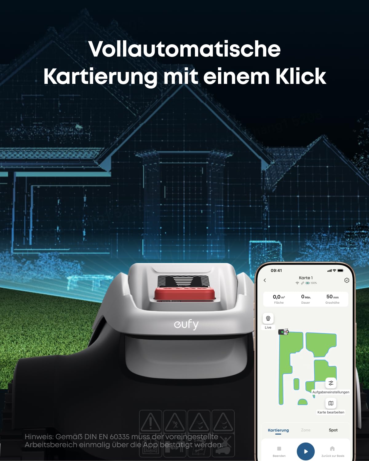 eufy E15 Mähroboter ohne Begrenzungskabel, Keine Signalausfälle, Kein RTK, TrueVision Technologie, Garten bis 800m², Smart-Navigation, Präzisionsrandschnitt, Hindernisvermeidung, App-Steuerung 5
