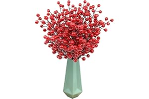 mogenda 20PCS Artificial Berry Stems,Red Berries Picks Holly Berry Branches for Christmas Tree Decorations,Xmas DIY Crafts Holiday Home Décor