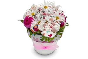 Deluxe Baby Blossom Clothing Bouquet | Newborn Baby Girl Gift Set | Gift for Expecting Moms and Gender Reveals | New Baby Gift Basket | Pink Baby Gift Set | Baby Girl Outfits | Nikki's Gift Baskets