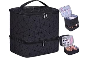 RZMAYIS PU Leather Nail Polish Organizer, Double Layer Nail Polish Storage Holds 30 Bottles (15ml/0.5fl.oz) & Nail Lamp, Portable Nail Bag Organizer Case for Nail Tech Travel & Manicure Kit