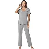 WiWi Womens Viscose from Bamboo Pajamas Set 2 Piece Soft Top with Long Pants Pjs Sleepwear Lightweight Loungewear Sets S-XXL