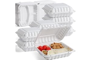 YANGRUI Clamshell Food Containers, 65 Pack 7.8 Inch BPA Free Reusable To Go Containers 30 oz Shrink Wrap 3 Compartment Freezer and Microwave Safe MFPP Take Out Containers