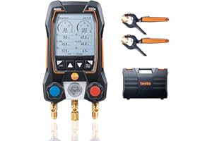 testo 550s AC Manifold Gauge Set – Manifold Gauges Hvac and Refrigeration – Incl. 2x testo 115i Pipe Clamp Thermometer - AC Recharge Kit with superheat, subcooling and Bluetooth