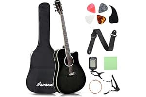 Asmuse 41" Acoustic Electric Guitar, Full Size Acoustic Electric Guitar Bundle with Strings, Strap, Pickup and Bag for Adults Beginners (Black)