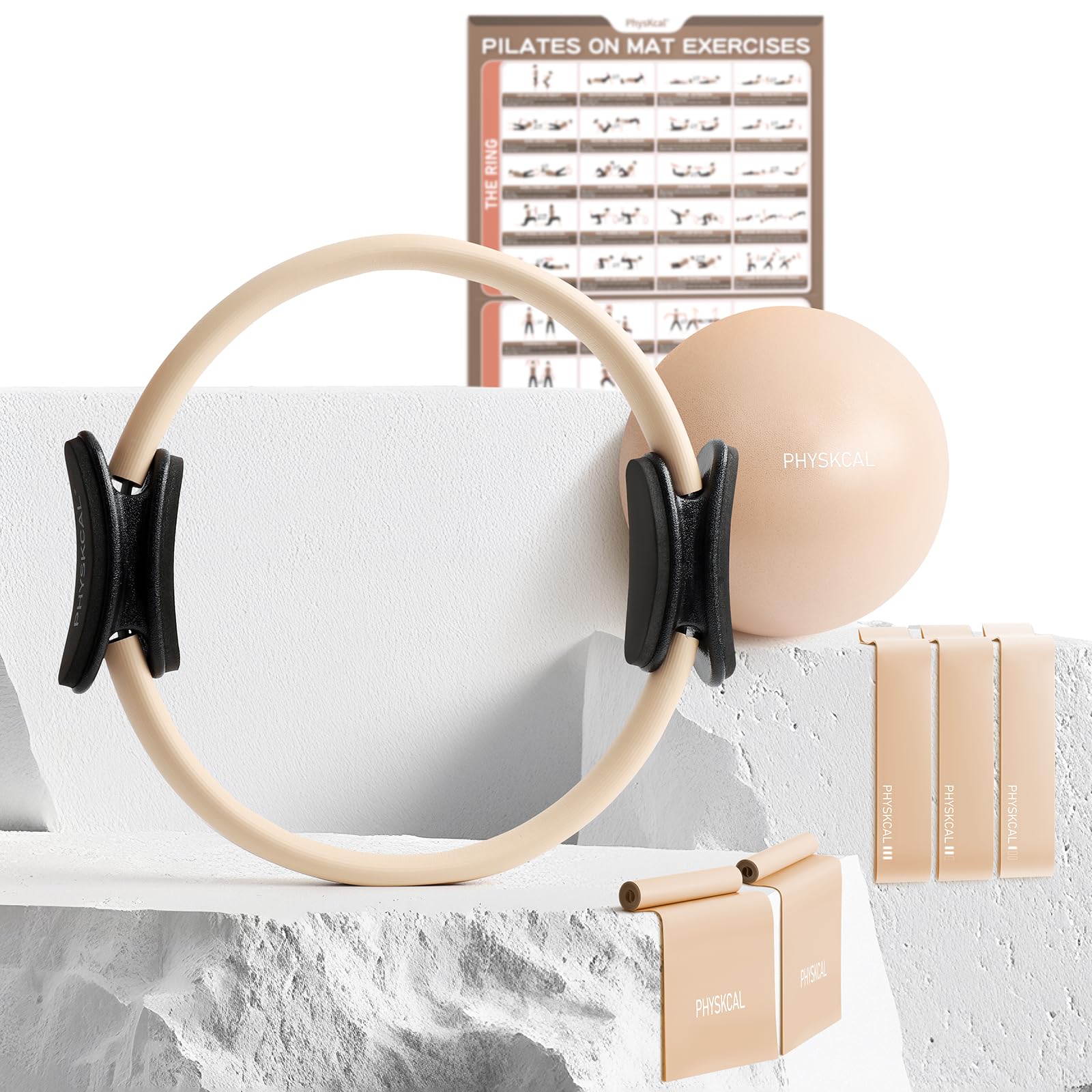 Photo 1 of **DIRT FROM TRANSPORT**PhysKcal Pilates Ring Set, Magic Ring with 1x Core Ball, 3X Resistant Loop and 2X Flex Band, Pilates on Mat Essential Kit (Nude)