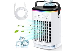 NOXOZOQM Portable Air Conditioner, Cooling Fan Mini Air Conditioner Portable, 4 Speed and 7 LED Lights, 2 Cool Air Sprays and 2-8 Hour Timer, Personal Air Condition Evaporative Air Cooler for Room