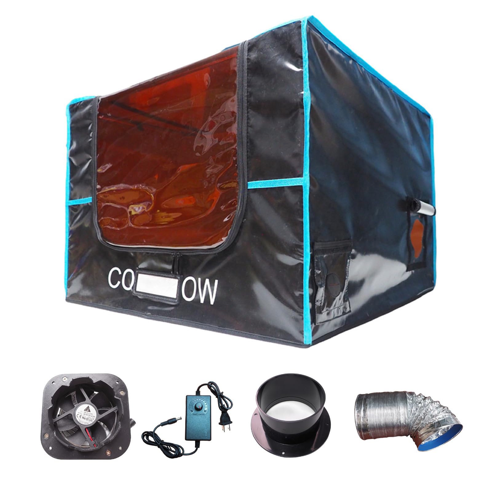 Photo 1 of Laser Engraver Cutter Cover with Ventilation, 27x27x19'' Fire-Resistant Fabric, Steel Frame, 90mm DC Fan with Speed Control, 2m Smoke Pipe