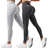UONNOU 2 Pack High Waisted Leopard Print Workout Leggings for Women Tummy Control Seamless Yoga Gym Running Pants Tights