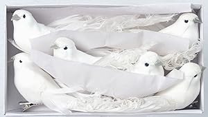Set of 6 White Christmas Dove Ornaments With Clips