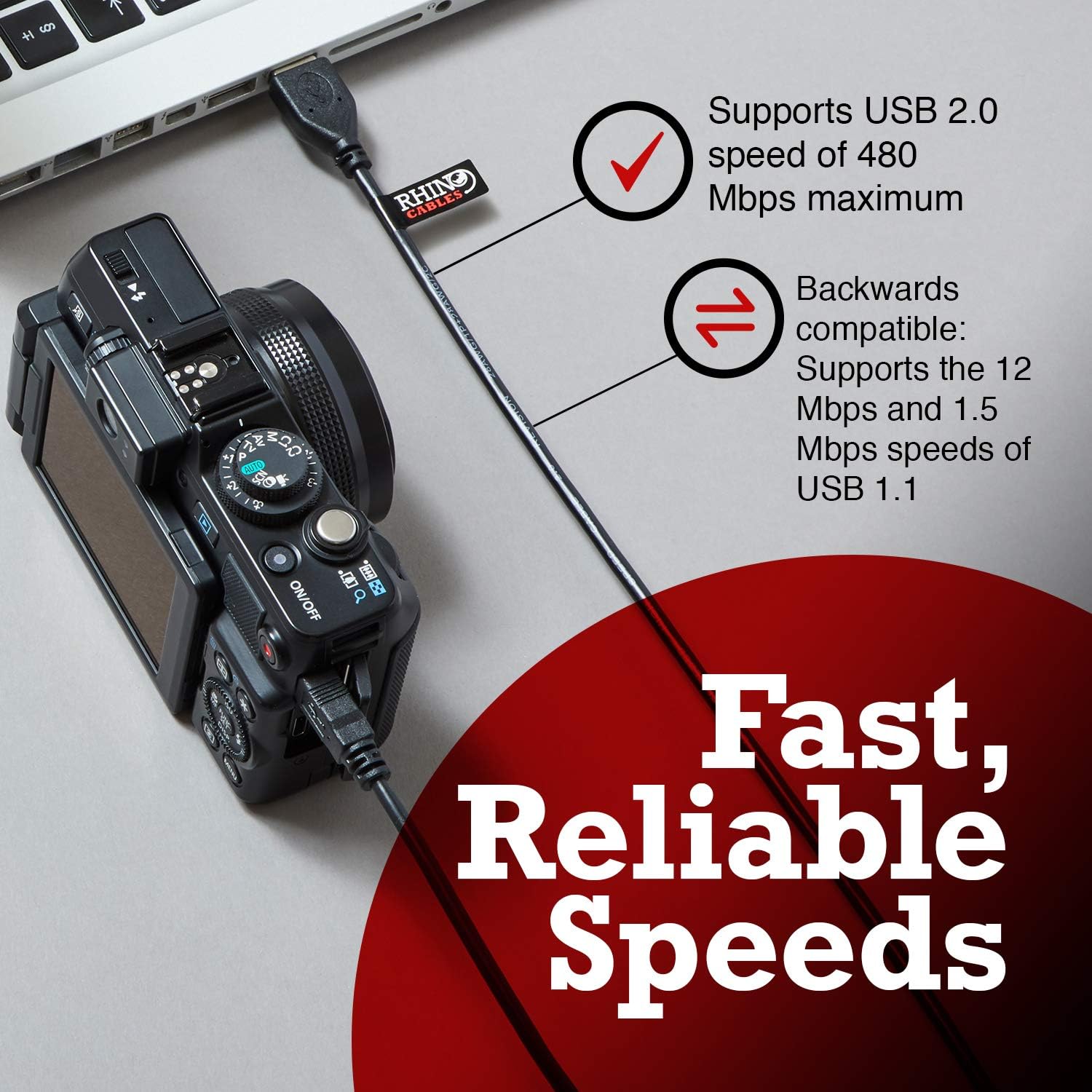 rhinocables USB to Mini B 5-Pin Cable, Black, 3m - Image 4