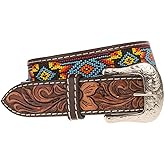 Western Fashion Men's Beaded Floral Tooled Belt