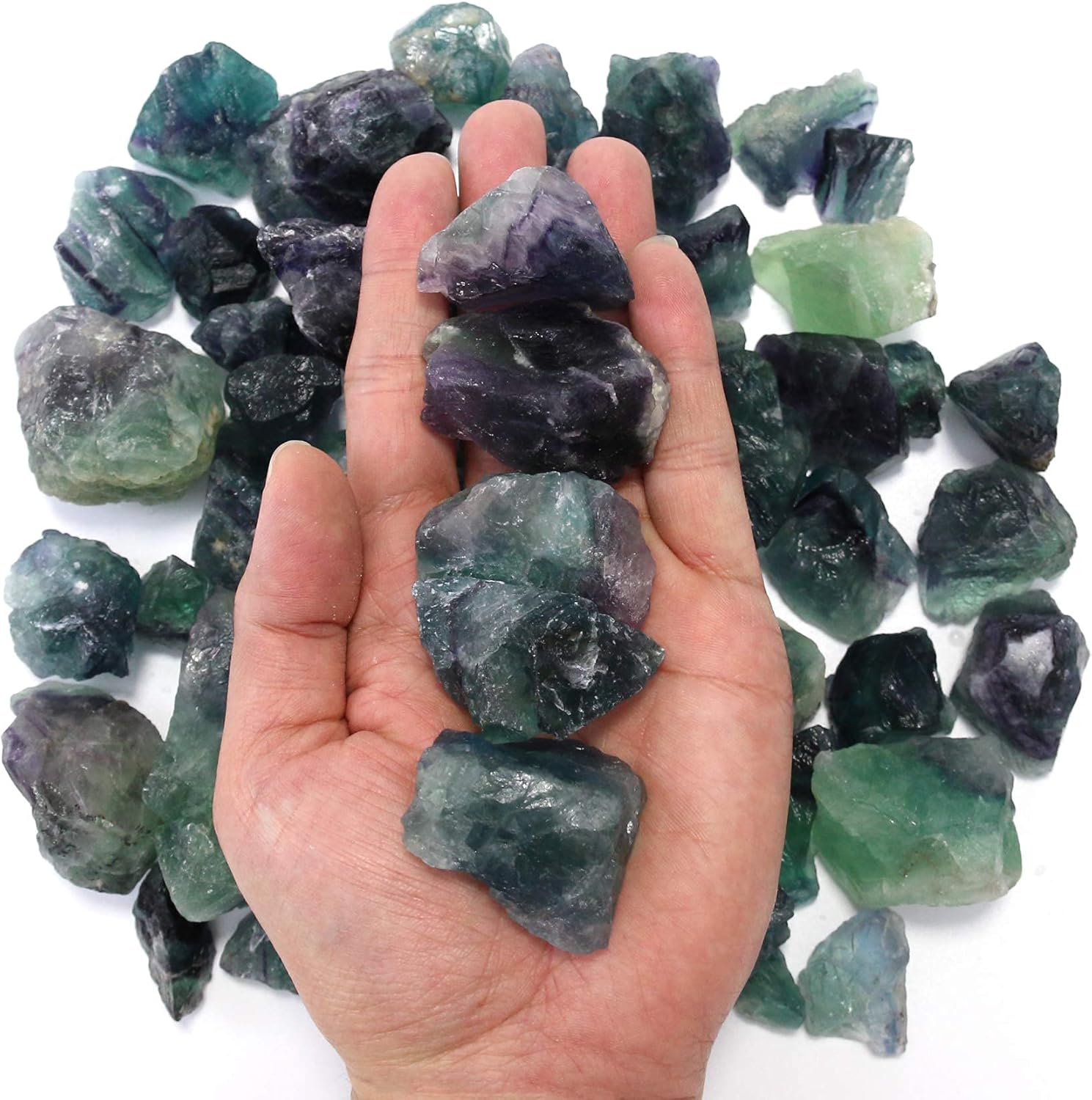 Nvzi Rainbow Fluorite Crystals, Chrysocolla Crystal, Tumbling Rough Rocks, Calcite Crystal, Raw Crystals and Healing Stones, Indoor Fountain Stones & Sea Glass, Reiki Crytsal Healing: Furniture & Decor