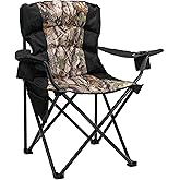MaiuFun Oversized Camping Chair Folding Heavy Duty Quad Outdoor Large Lawn Chairs Portable Support 400 lbs Padded Thicken Oxford with Armrests, Storage Bag, Cup Holder, Carry Bag for Outside(Camo)