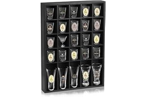 DARCKLE Shot Glass Display Case for Wall, Wood Holds Set of 30 Glasses Shot Glass Holder Display Shelf, 17'' x 12''-3'' x 2'' (Black, 1PCS)