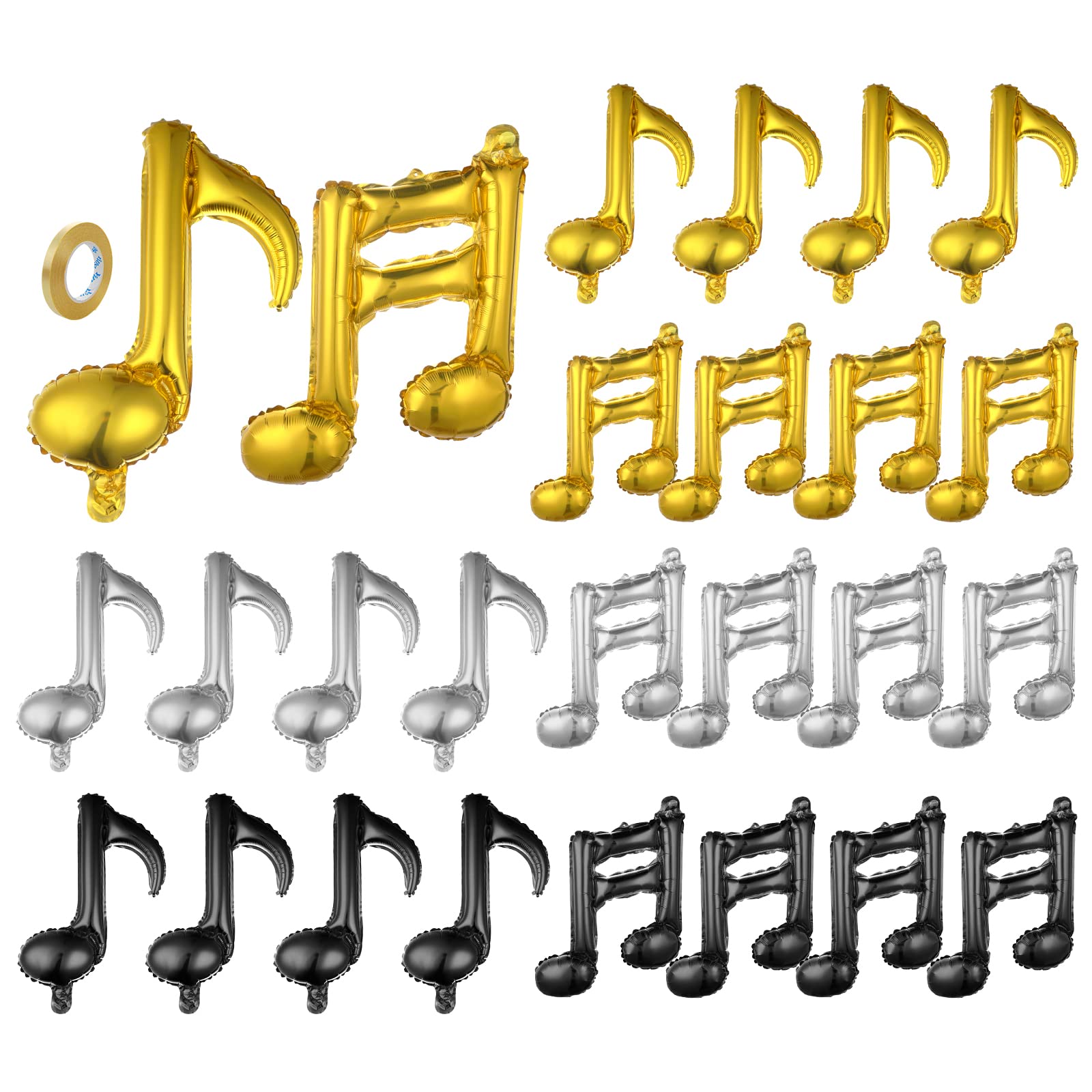 Prasacco 24 Pieces Music Note Foil Balloons, Music Note Aluminum Foil Balloons Music Party Decorations Happy Birthday Balloons Banner for Music Themed Party Birthday Home Outdoor Party Decoration