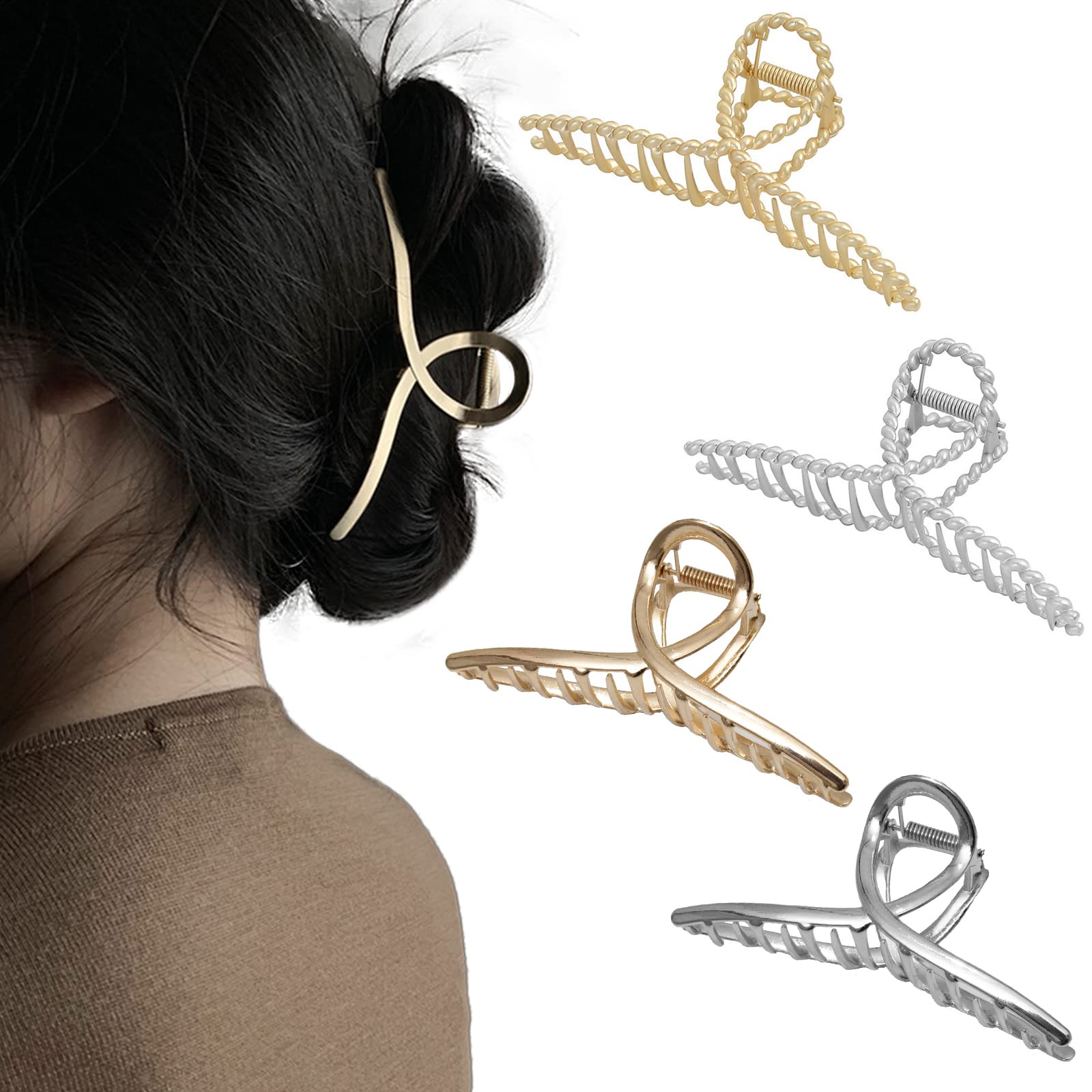 VEGCOO Large Metal Shark Claw Clips - 4 PCS Strong Hold Hair Clamp, Styling Accessories for Women & Girls, Thick & Thin Hair