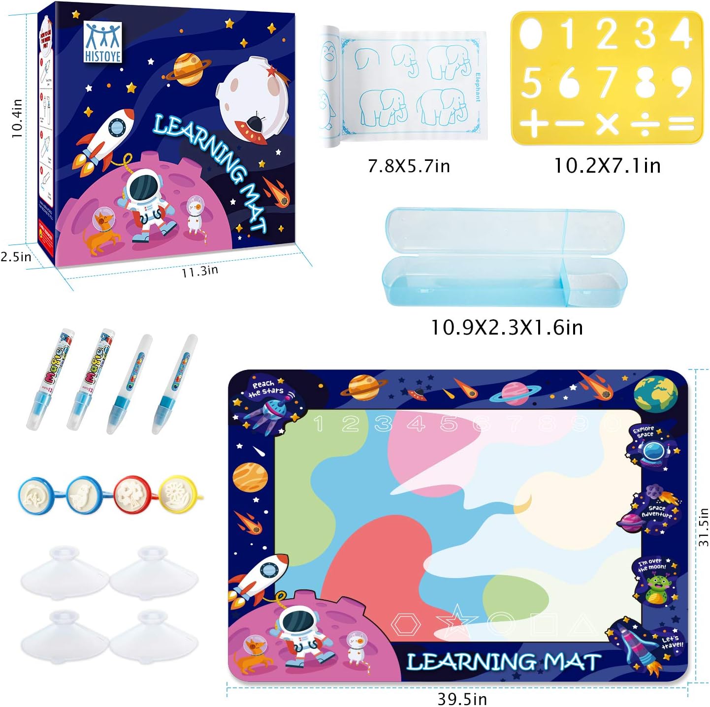 HISTOYE Aqua Magic Water Doodle Mat for Kids Large 40 X 32 Inch Water Drawing Mat for Toddlers Painting Coloring Mat Pad with Pens Learning Educational Toys for 3 4 5 6 7 8+ Year Old Boys Girls Gifts: Office Products