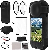 Hoqqf Lens Guard Compatible with Insta 360 x5 Accessories,9 in 1 Insta360 X5 Case with Screen Protector, Silicone Case, Dual-Lens Cover, Hard Travel Case and Desktop Mount Kit (X5)