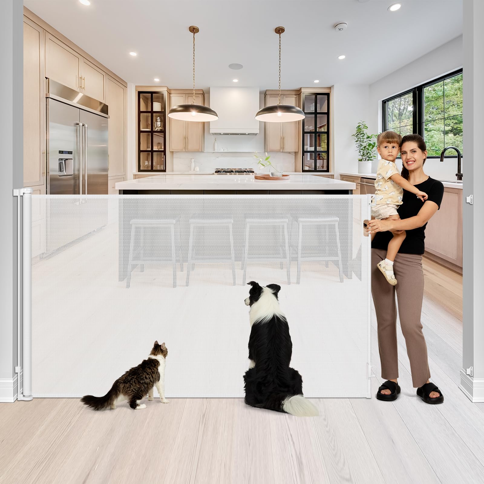 Photo 1 of 48 Inch Extra Tall Baby Gate for Cats 72" Wide Retractable Dog Gate - No Jumping Over, Indoor Retractable Gate Outdoor Extra Tall Dog Gate, 6ft Long Retractable Baby Gate, White