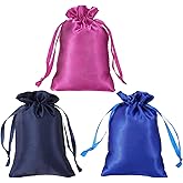 PATIKIL Satin Bags with Drawstring, 3 Pack 4x6 Inch Wedding Favor Bags Mini Gift Packaging Bags for Birthday Christmas Jewelry Party, Rose Red Blue Dark Blue