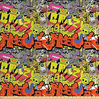 Amazon Com Ambesonne Graffiti Fabric By The Yard Contemporary Style Hip Hop Funky Grunge Culture Skull Underground Illustration Decorative Fabric For Upholstery And Home Accents Multicolor