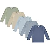 Cudlie 5-Pack Toddler Boys’ Solid Long Sleeve Tees– Five Timeless Cotton Blend Crewnecks in Rich, Modern Colors