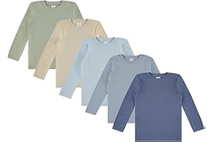 Cudlie 5-Pack Toddler Boys’ Solid Long Sleeve Tees– Five Timeless Cotton Blend Crewnecks in Rich, Modern Colors