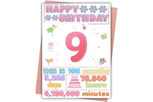 9th Birthday Card, Happy Birthday Decorations for Girl, 9 Year Old Ideal Bday Gift for Daughter, Amazing Gift for Granddaught