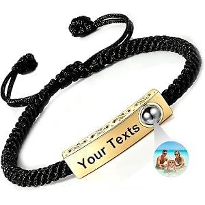 Custom Bracelets with Picture Inside, Personalized Photo Projection Memorial Gifts, Unique Braided Rope Bracelet with Custom