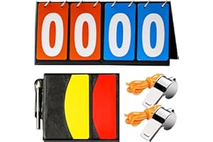 Yauhar 10Pcs Soccer Referee Kit Contain 4-Digital Portable Table Top Scoreboard Flipper, Stainless Steel Sports Whistles, Red