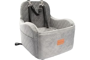 Lealchum Dog Booster Car Seat for Small/Medium Dogs,Ultra Soft Fabric Car Dog Seat with Elevated Cushion,Fully Detachable and Washable Pet Car Seat with 3 Straps,Easy to Install(Grey, Medium)